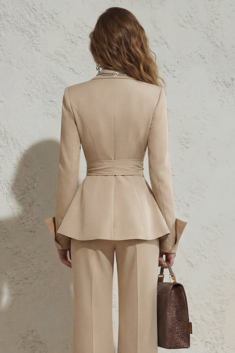 Load image into Gallery viewer, Ivory 2 Piece Peak Lapel Wide Leg Long Business Suits with Sash