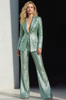 Load image into Gallery viewer, Sparkly 2 Piece Green Sequin Peak Lapel Prom Suits