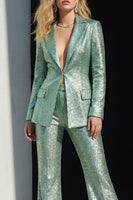 Load image into Gallery viewer, Sparkly 2 Piece Green Sequin Peak Lapel Prom Suits