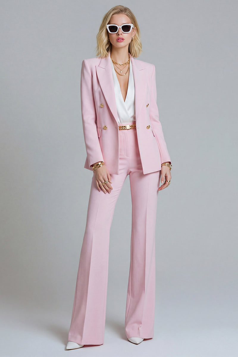 Load image into Gallery viewer, 2 Piece Pink Peak Lapel Wide Leg Prom Suits with Buttons