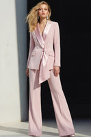Load image into Gallery viewer, Pink 2 Piece Peak Lapel Wide Leg Business Suits with Sash
