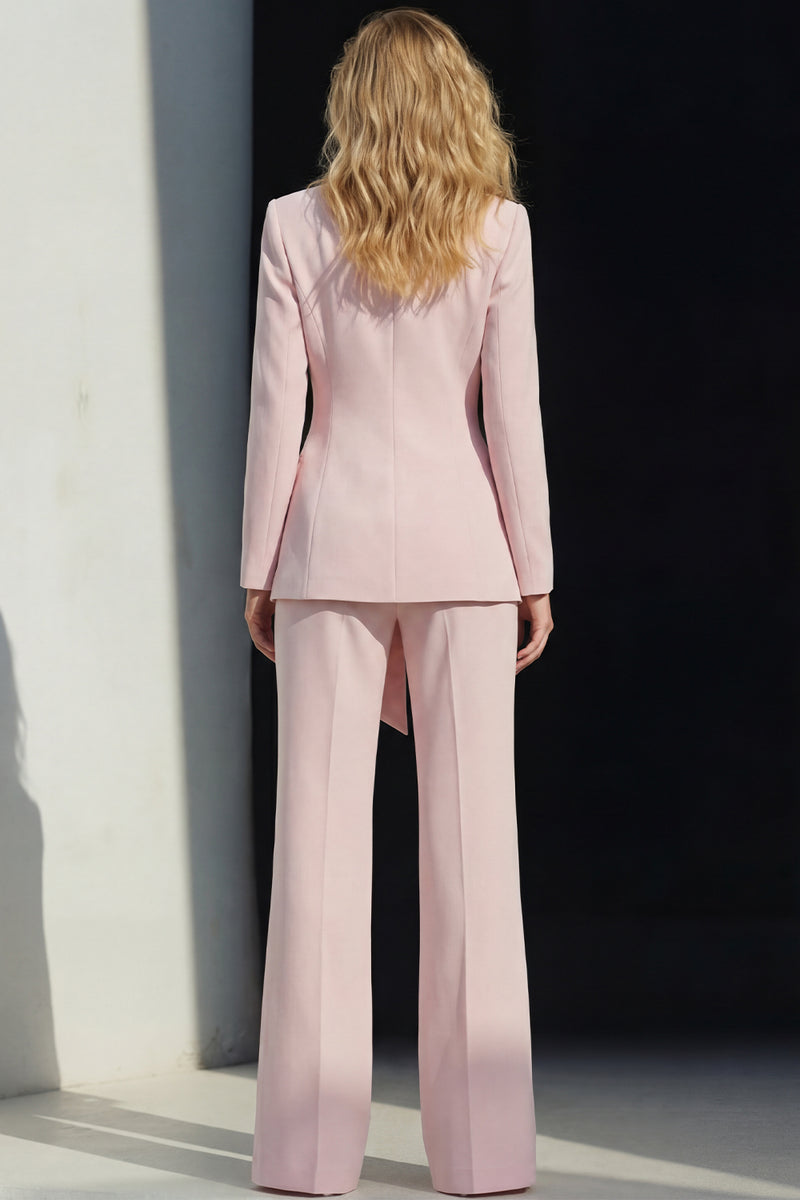 Load image into Gallery viewer, Pink 2 Piece Peak Lapel Wide Leg Business Suits with Sash