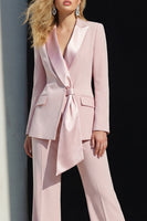 Load image into Gallery viewer, Pink 2 Piece Peak Lapel Wide Leg Business Suits with Sash