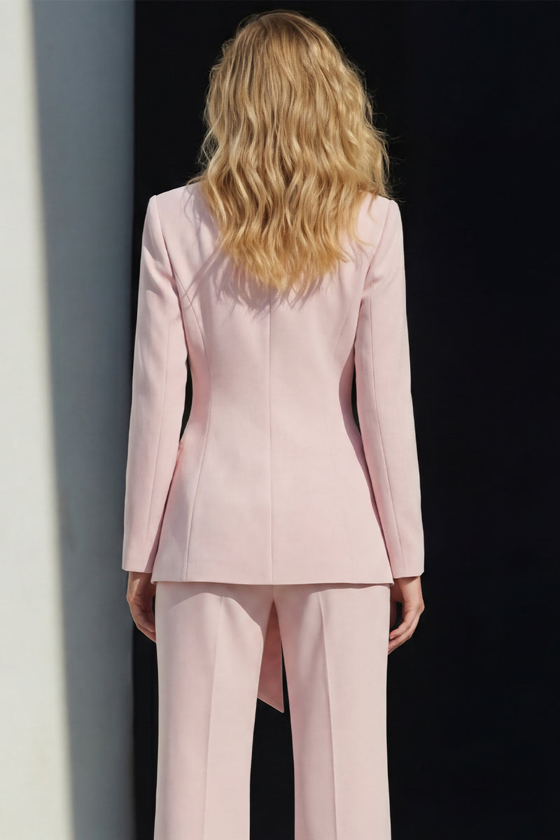 Load image into Gallery viewer, Pink 2 Piece Peak Lapel Wide Leg Business Suits with Sash