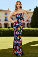 Load image into Gallery viewer, Black Floral Detachable Spaghetti Straps Mermaid Long Prom Dress