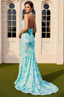 Load image into Gallery viewer, Green Floral Halter Neck Mermaid Long Prom Dress with Bow