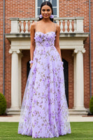 Load image into Gallery viewer, Lilac Floral Spaghetti Straps Long Prom Dress with 3D Flowers