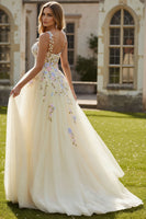 Load image into Gallery viewer, Daffodil Floral Spaghetti Straps A Line Long Corset Prom Dress