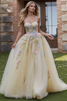 Load image into Gallery viewer, Daffodil Floral Spaghetti Straps A Line Long Corset Prom Dress