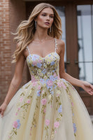 Load image into Gallery viewer, Daffodil Floral Spaghetti Straps A Line Long Corset Prom Dress