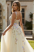Load image into Gallery viewer, Daffodil Floral Spaghetti Straps A Line Long Corset Prom Dress