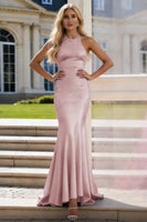 Load image into Gallery viewer, Sparkly Light Blue Beaded Halter Mermaid Long Prom Dress