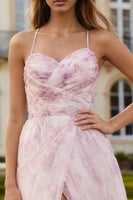 Load image into Gallery viewer, Blush Floral Spaghetti Straps A Line Long Prom Dress with Slit