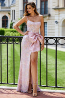 Load image into Gallery viewer, Sparkly Blush Pink Mermaid Spaghetti Straps Long Corset Prom Dress with Bow