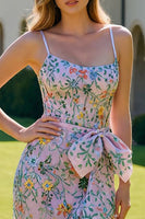 Load image into Gallery viewer, Lilac Floral Spaghetti Straps Sheath Long Prom Dress with Slit