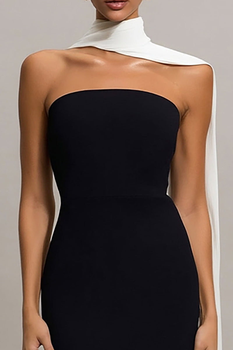 Load image into Gallery viewer, Black and White Mermaid Neck Scarf Long Formal Dress