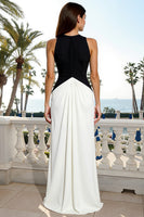 Load image into Gallery viewer, Black and White Crew Neck Long Sheath Formal Dress with Keyhole