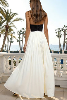 Black and White Pleated Halter Neck Long Formal Dress