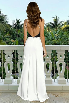 Black and White Cut Out Backless High Neck Long Formal Dress