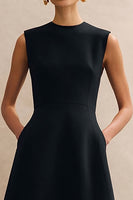 Load image into Gallery viewer, Black Crew Neck A Line Midi Work Dress