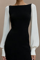 Load image into Gallery viewer, Black and White Pencil Bateau Neck Short Work Dress with Sleeves