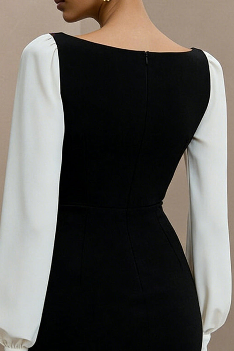 Load image into Gallery viewer, Black and White Pencil Bateau Neck Short Work Dress with Sleeves