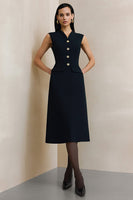 Load image into Gallery viewer, Black A Line V-Neck Midi Work Dress with Buttons
