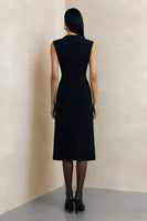 Load image into Gallery viewer, Black A Line V-Neck Midi Work Dress with Buttons