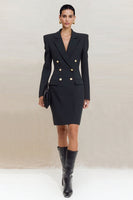 Load image into Gallery viewer, Black Double Breasted Peak Lapel Short Blazer Dress with Sleeves