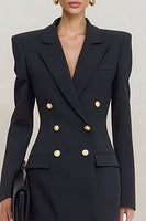 Load image into Gallery viewer, Black Double Breasted Peak Lapel Short Blazer Dress with Sleeves