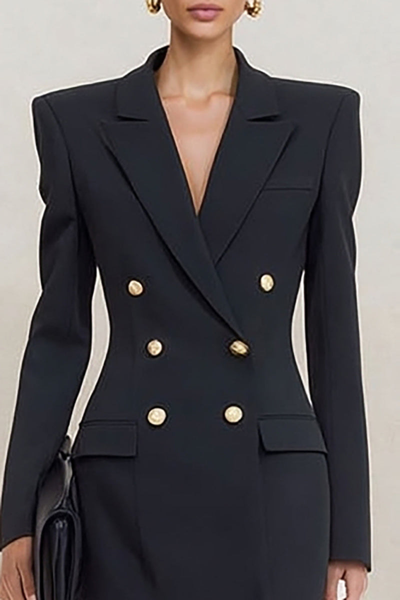 Load image into Gallery viewer, Black Double Breasted Peak Lapel Short Blazer Dress with Sleeves