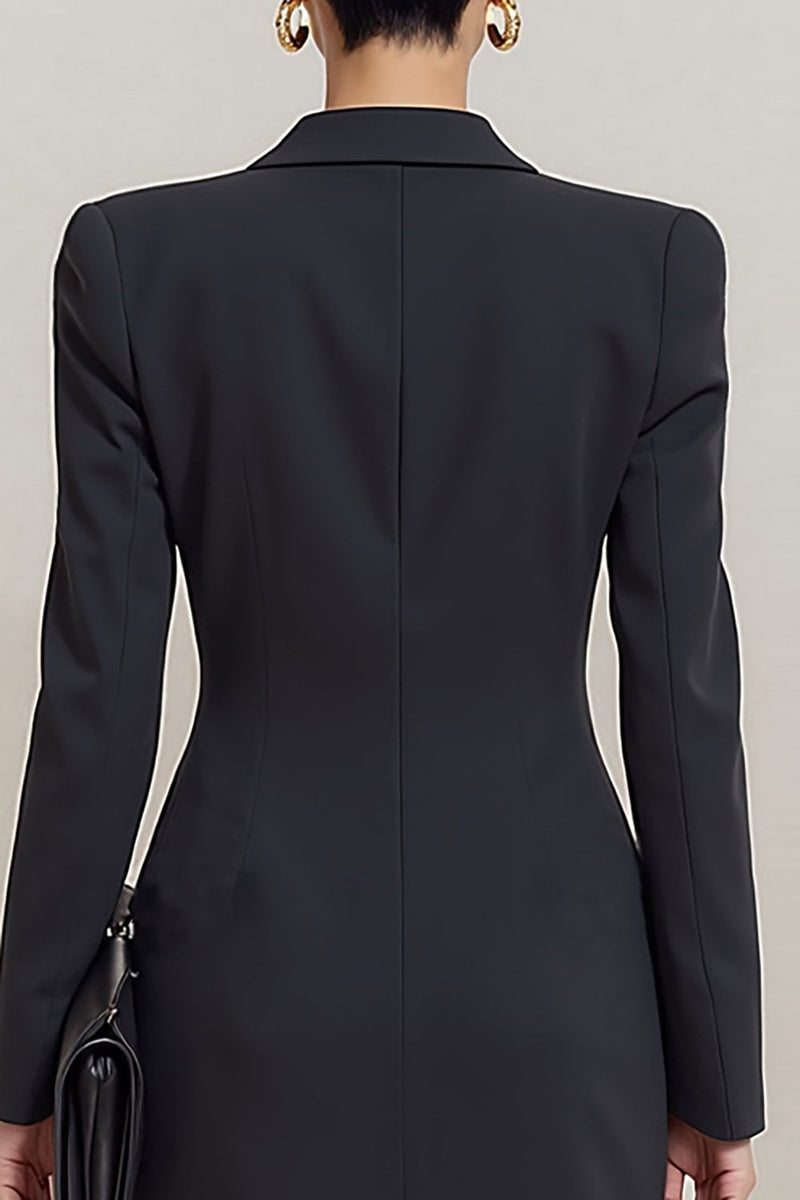 Load image into Gallery viewer, Black Double Breasted Peak Lapel Short Blazer Dress with Sleeves