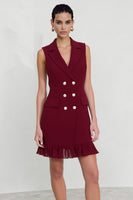 Load image into Gallery viewer, Burgundy Double Breasted Notched Lapel Short Blazer Dress with Ruffles