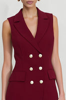 Load image into Gallery viewer, Burgundy Double Breasted Notched Lapel Short Blazer Dress with Ruffles