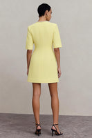 Load image into Gallery viewer, Light Yellow Short Crew Neck Work Dress with Sleeves