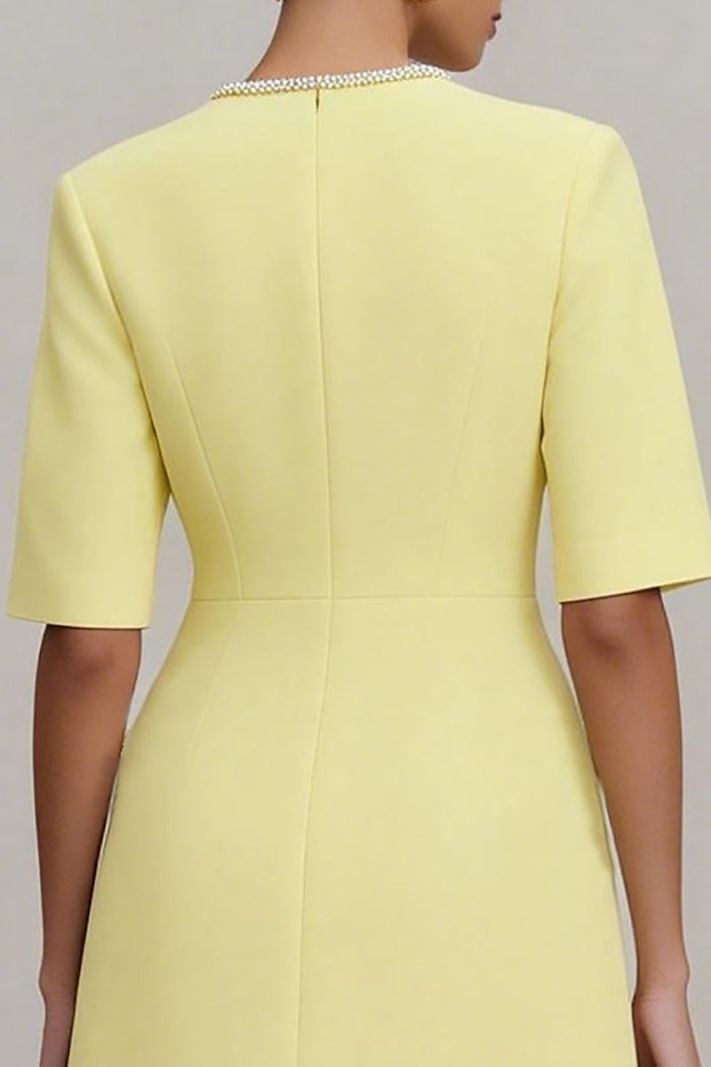 Load image into Gallery viewer, Light Yellow Short Crew Neck Work Dress with Sleeves