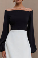 Load image into Gallery viewer, Black and White A Line Off the Shoulder Midi Work Dress with Sleeves