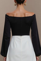 Load image into Gallery viewer, Black and White A Line Off the Shoulder Midi Work Dress with Sleeves