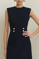 Load image into Gallery viewer, Black Crew Neck Midi Pencil Work Dress with Buttons