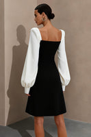 Load image into Gallery viewer, Black and White Short Square Neck Work Dress with Sleeves