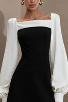 Load image into Gallery viewer, Black and White Short Square Neck Work Dress with Sleeves