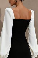 Load image into Gallery viewer, Black and White Short Square Neck Work Dress with Sleeves