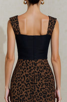 Load image into Gallery viewer, Black and Brown Square Neck Cheetah Print Midi Work Dress