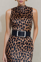 Load image into Gallery viewer, Brown Leopard Print Midi Pencil Work Dress with Belt