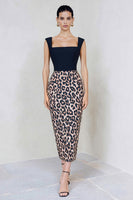 Load image into Gallery viewer, Black and Brown Leopard Print Midi Pencil Work Dress