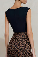 Load image into Gallery viewer, Black and Brown Leopard Print Midi Pencil Work Dress with Slit