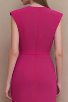 Load image into Gallery viewer, Fuchsia V-Neck Pencil Ruched Midi Work Dress