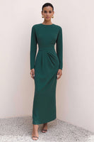 Load image into Gallery viewer, Dark Green Crew Neck Pencil Long Work Dress with Sleeves