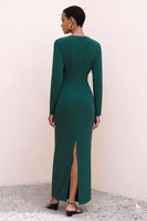 Load image into Gallery viewer, Dark Green Crew Neck Pencil Long Work Dress with Sleeves