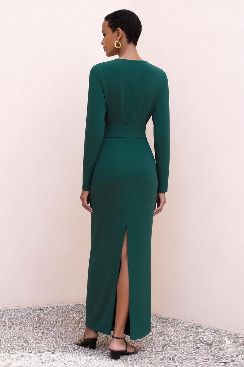 Load image into Gallery viewer, Dark Green Crew Neck Pencil Long Work Dress with Sleeves